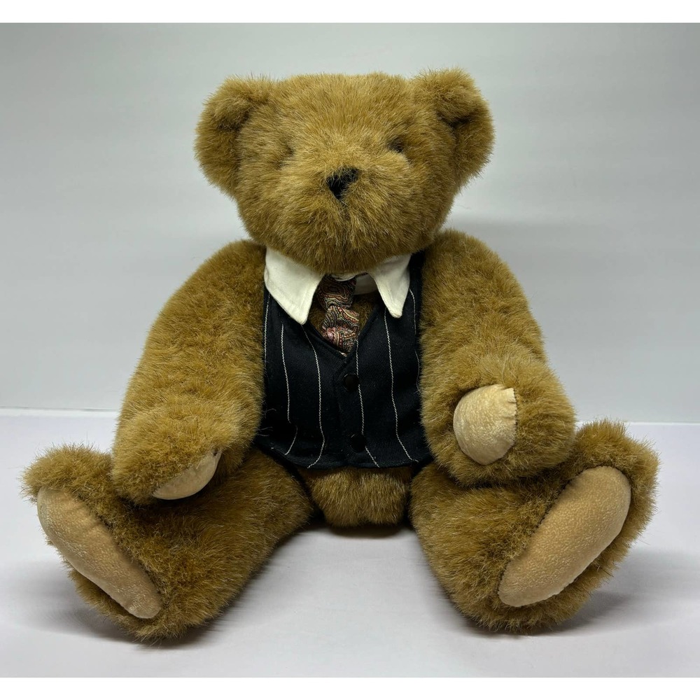 Vintage Vermont Teddy Bear Co 1992 Jointed Large 16” Plush Bear Vest Tie Collar